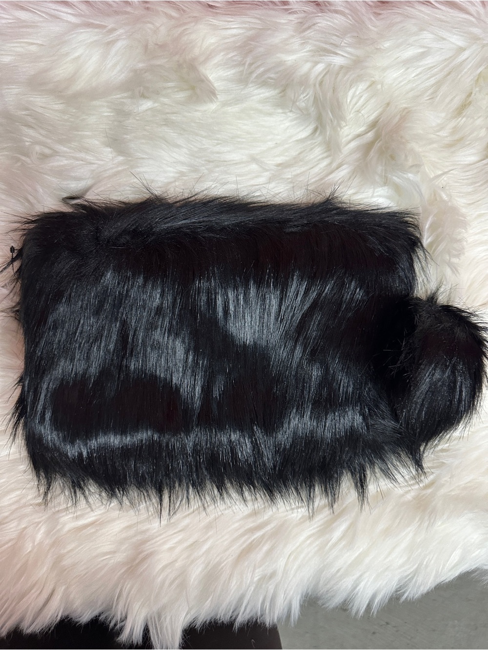 Black Faux Fur Clutch with Pom Pom